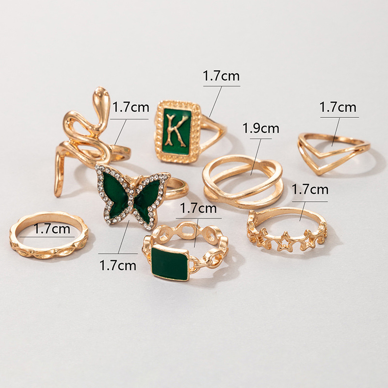 New Green K Letter Snake Butterfly Five-Pointed Star 8-Piece Set