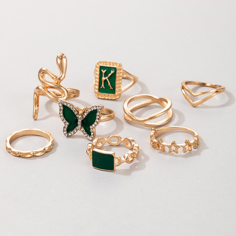 New Green K Letter Snake Butterfly Five-Pointed Star 8-Piece Set