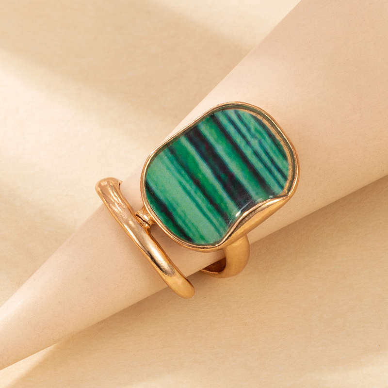 Retro Style Marble Pattern Green alloy open Ring