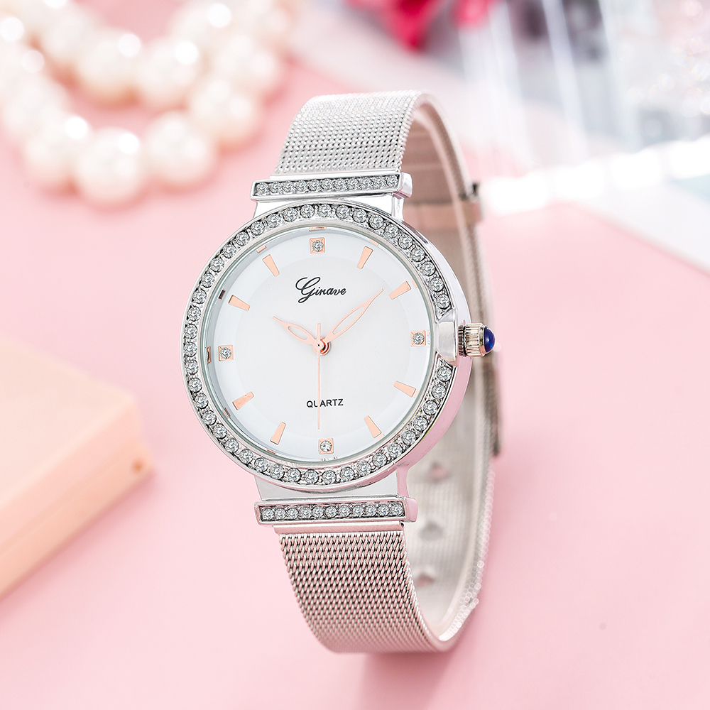 Fashion Womenu0027s Watch Mesh Belt inlaid Diamonds Simple Quartz Watch