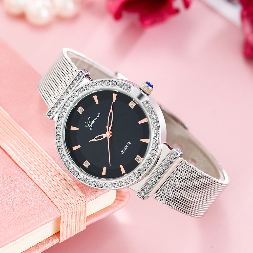 Fashion Womenu0027s Watch Mesh Belt inlaid Diamonds Simple Quartz Watch