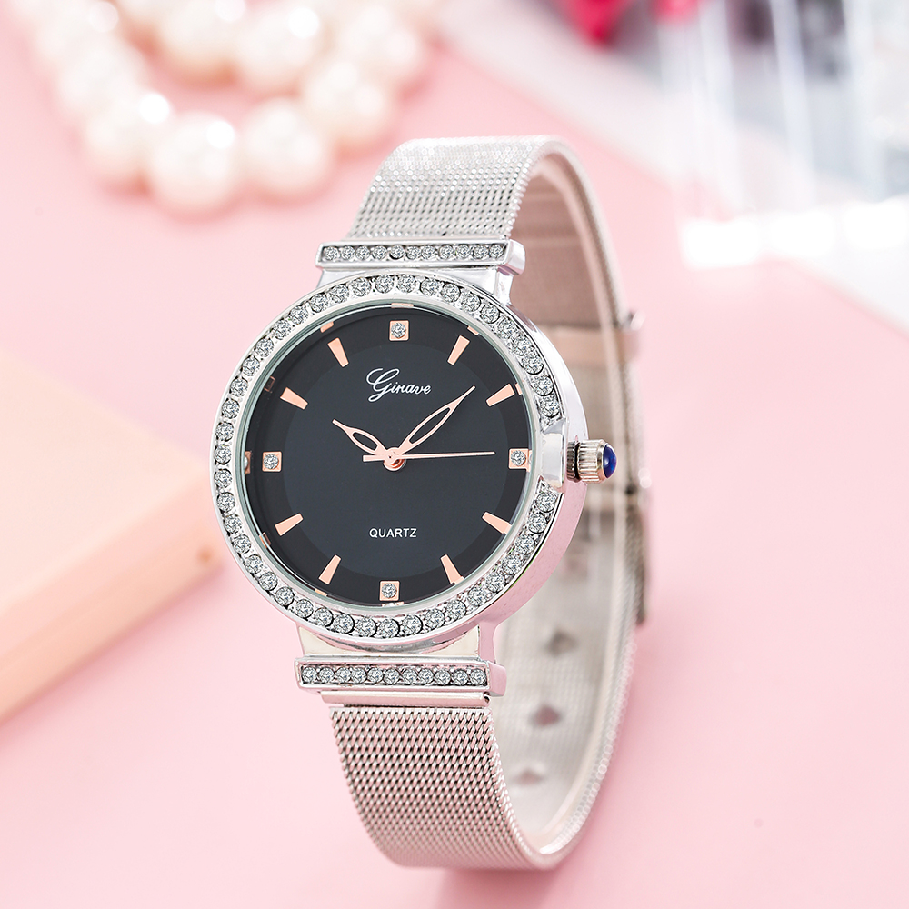 Fashion Womenu0027s Watch Mesh Belt inlaid Diamonds Simple Quartz Watch