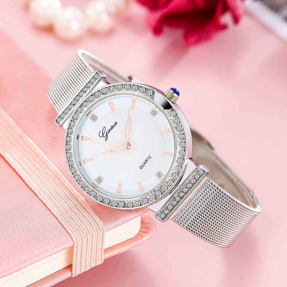 Fashion Womenu0027s Watch Mesh Belt inlaid Diamonds Simple Quartz Watch