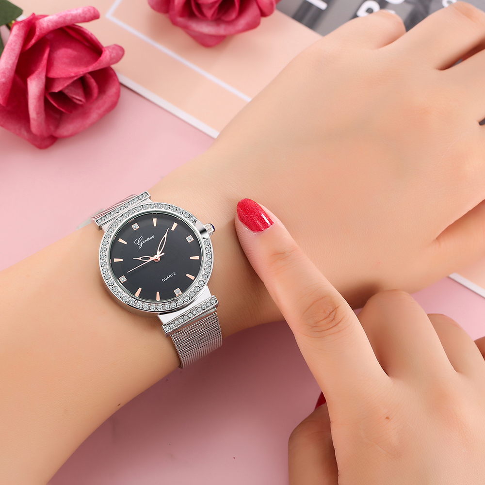 Fashion Womenu0027s Watch Mesh Belt inlaid Diamonds Simple Quartz Watch
