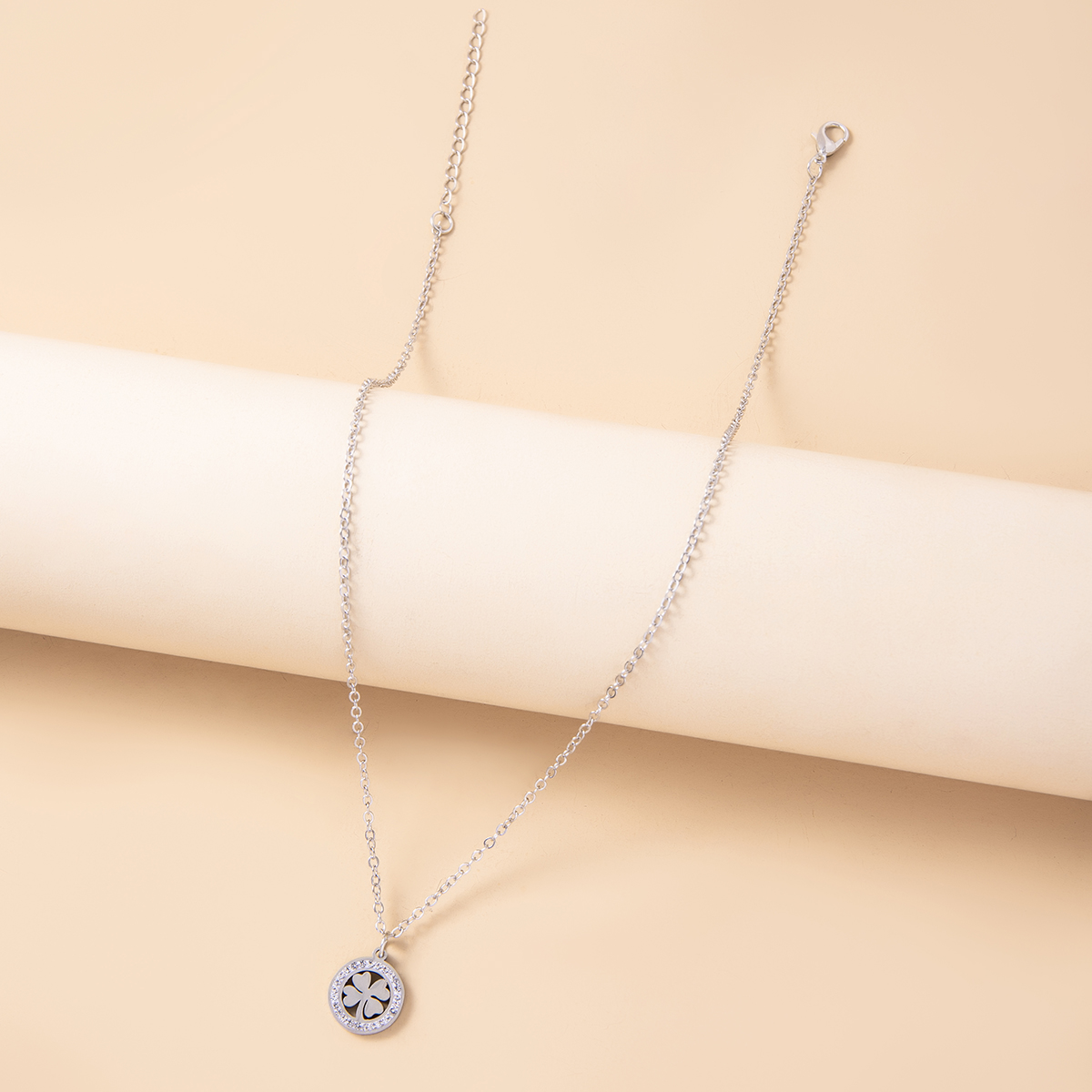 Fashion Diamond-Embedded Clover Creative Pendant Cross Stainless Steel Heart Necklace