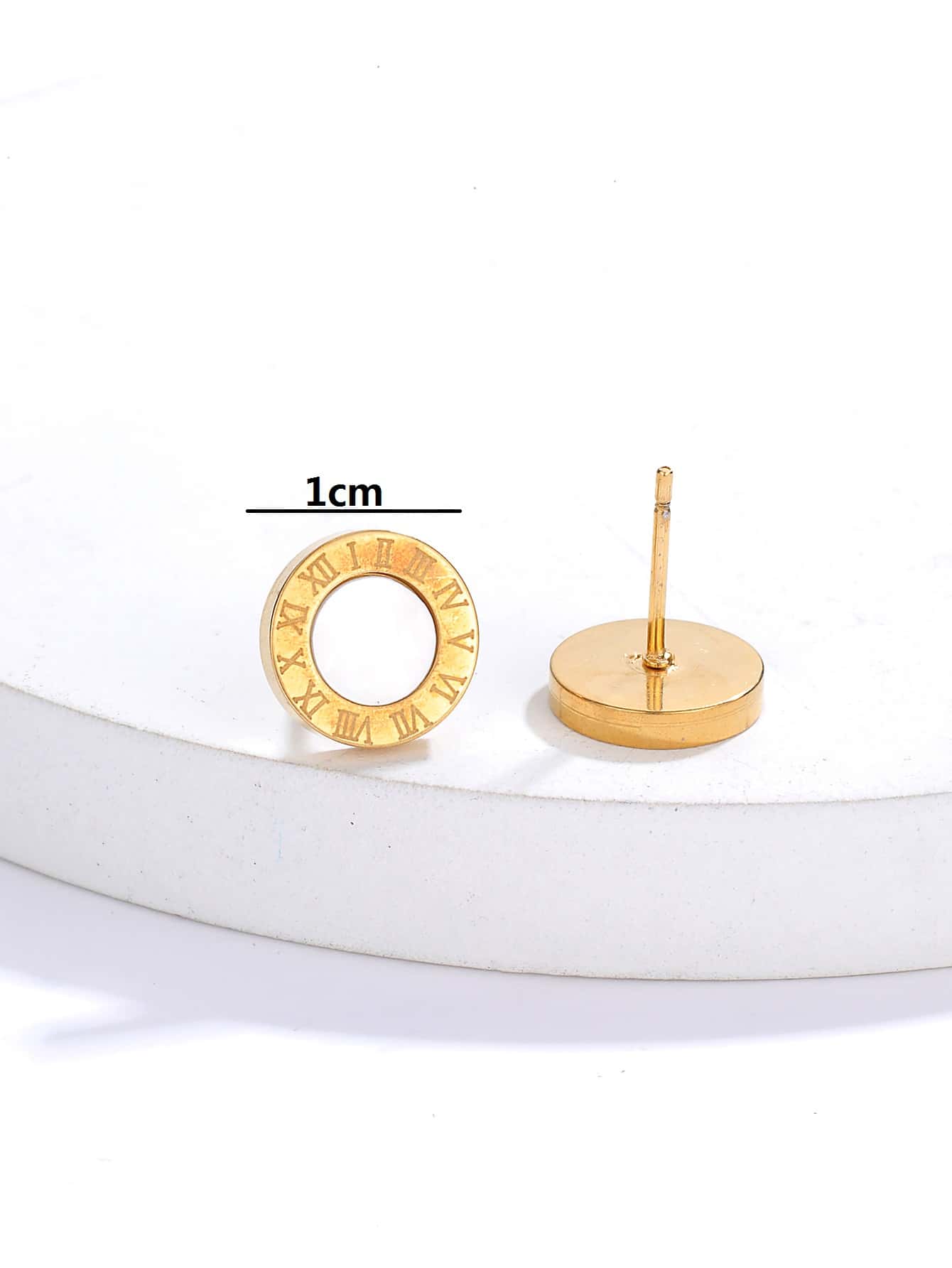 Fashion Simple Ornament Electroplated 18 Golden round Roman Digital Stainless Steel Stud Earrings