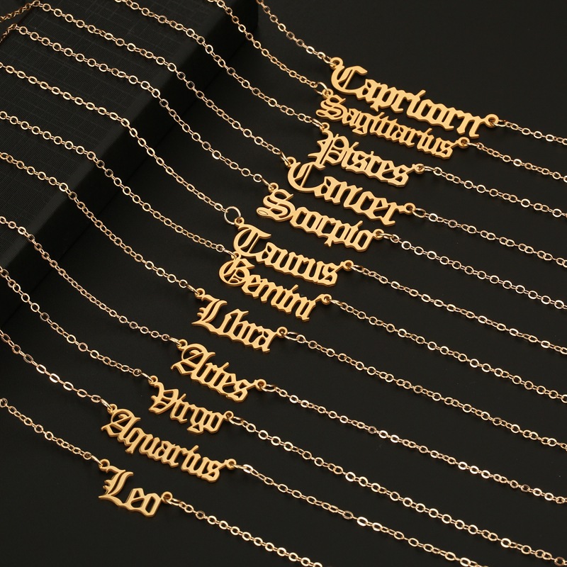 Fashion 12 Constellation Stainless Steel Pendant Virgo Gold Necklace