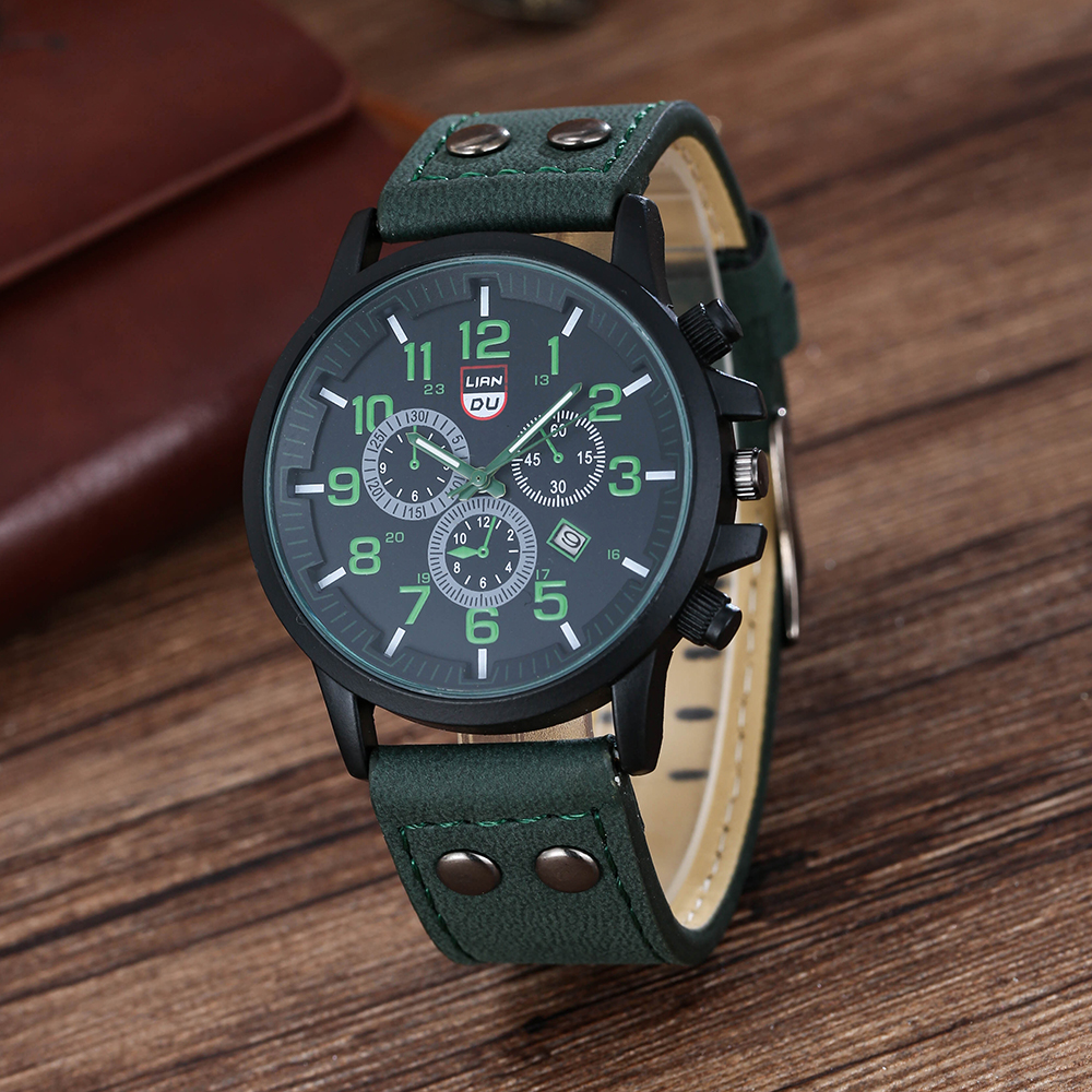 Army Style Student Sports Three Eyes Calendar Watch Menu0027s Quartz Watch and Bracelet Set