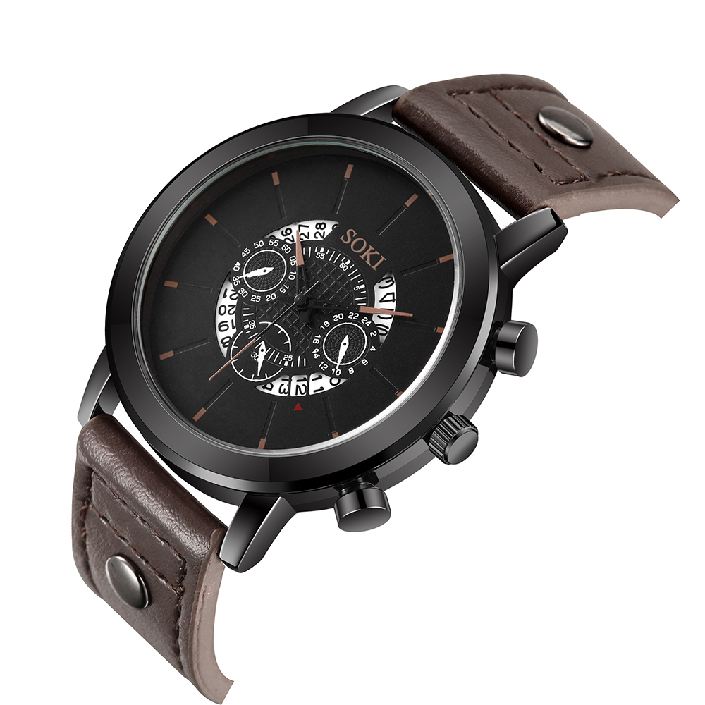 Fashion Pu Belt Menu0027s Watch Retro Style Hollow Student Sports Quartz Watch Bracelets set Wholesa