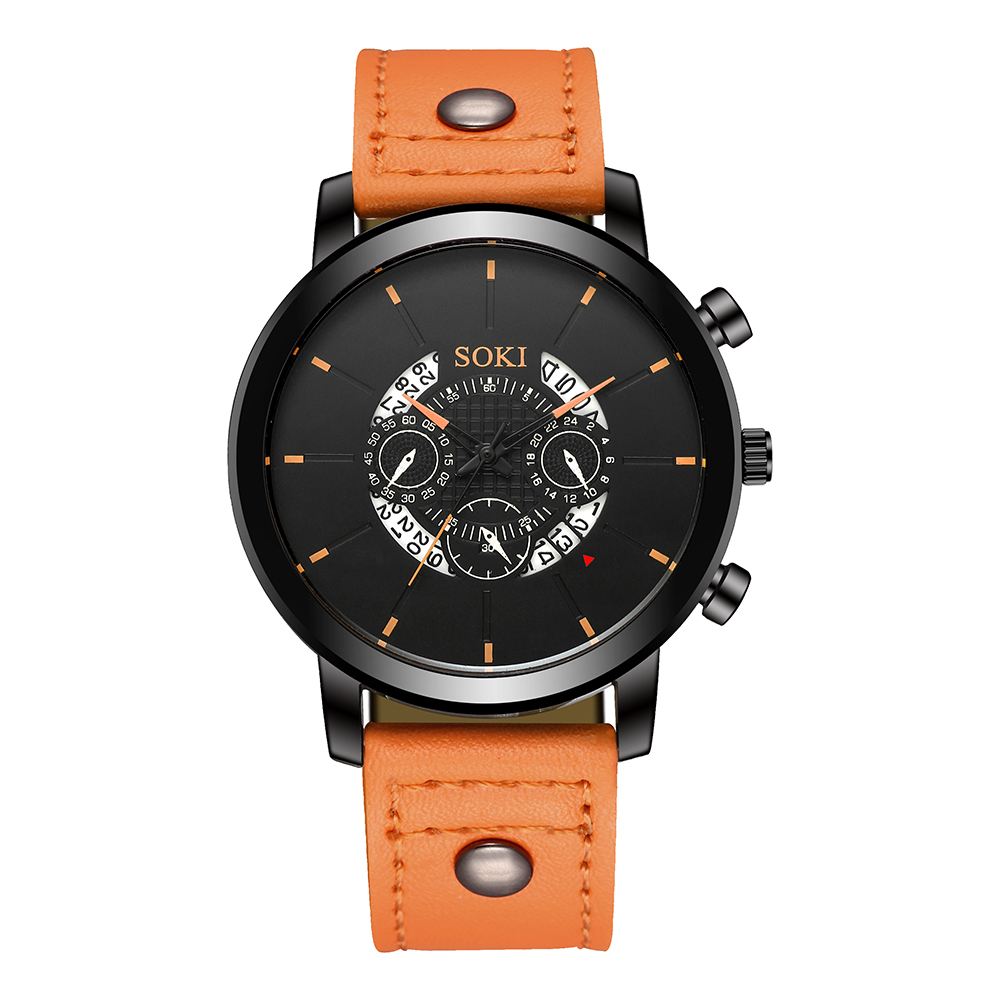 Fashion Pu Belt Menu0027s Watch Retro Style Hollow Student Sports Quartz Watch Bracelets set Wholesa