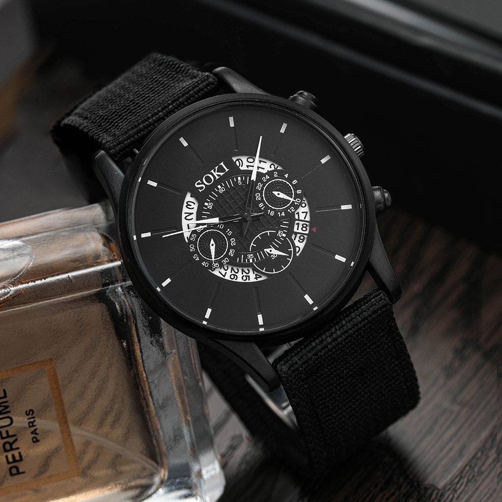 Fashion Nylon Watchband Menu0027s Watch Student Sports Quartz Watch and Bracelet Set