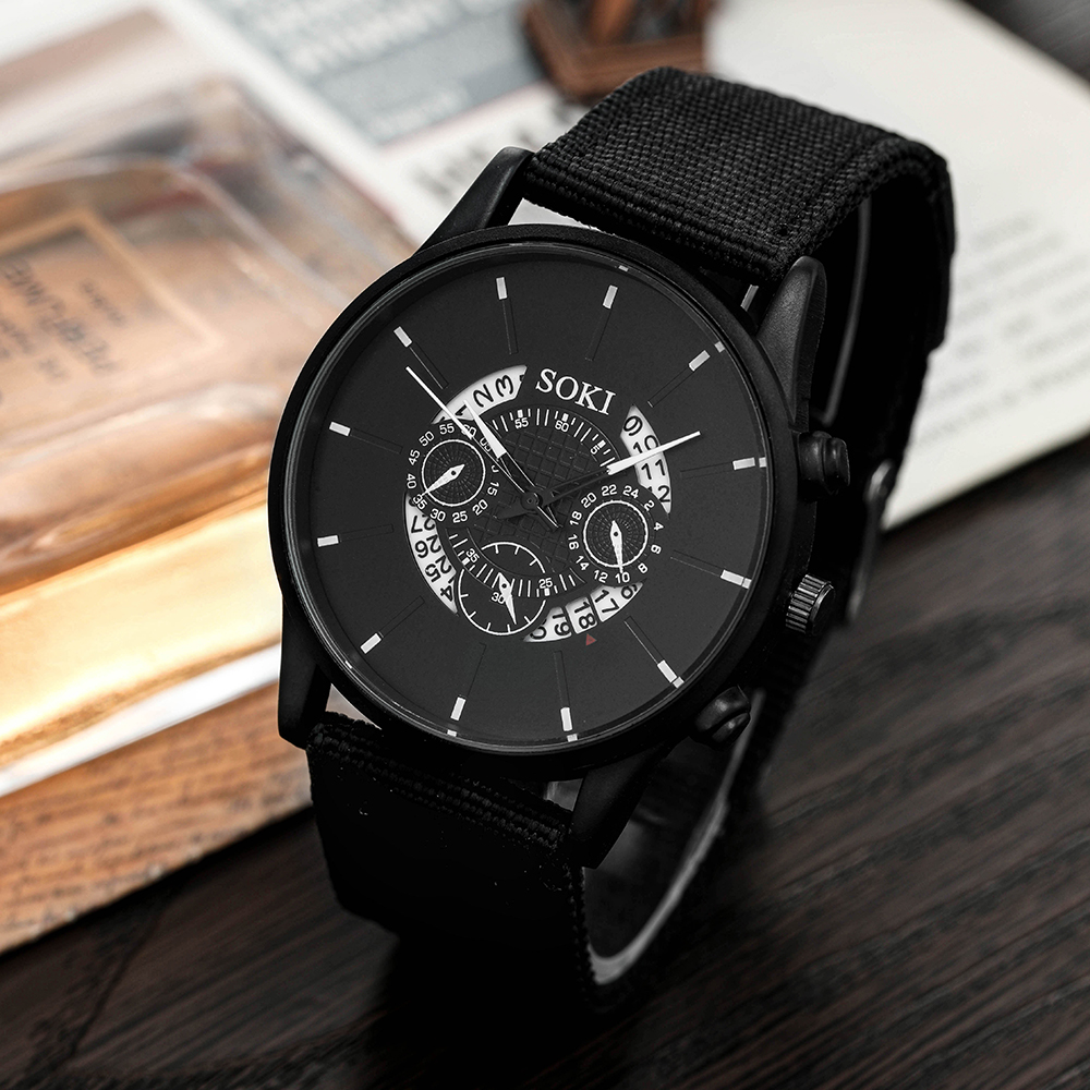 Fashion Nylon Watchband Menu0027s Watch Student Sports Quartz Watch and Bracelet Set