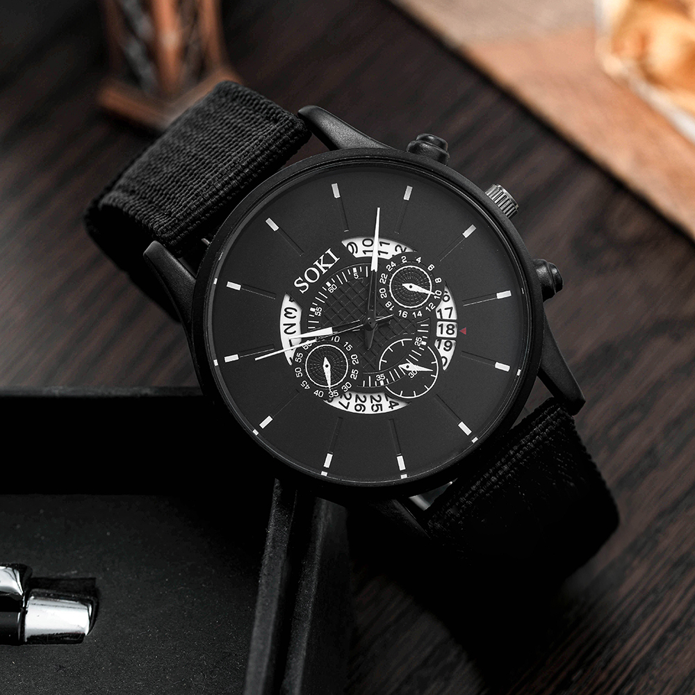 Fashion Nylon Watchband Menu0027s Watch Student Sports Quartz Watch and Bracelet Set