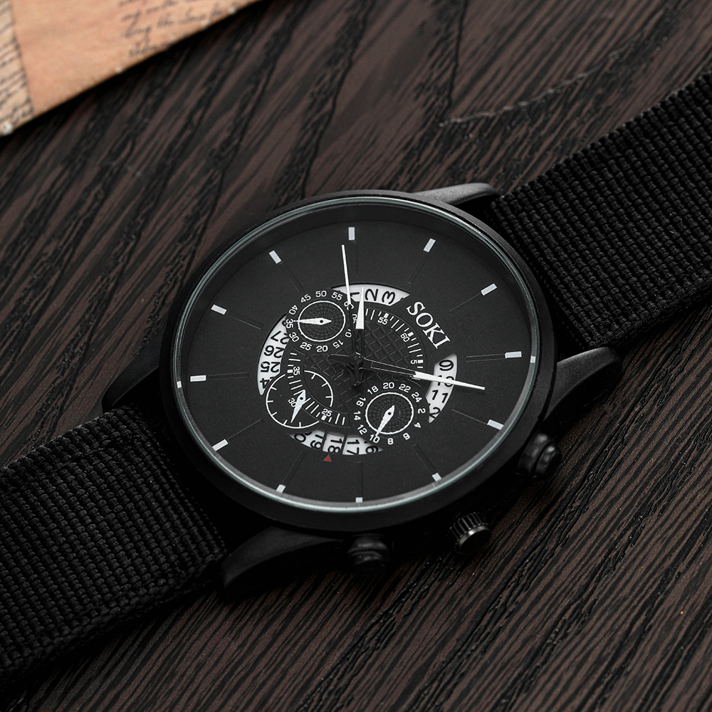 Fashion Nylon Watchband Menu0027s Watch Student Sports Quartz Watch and Bracelet Set