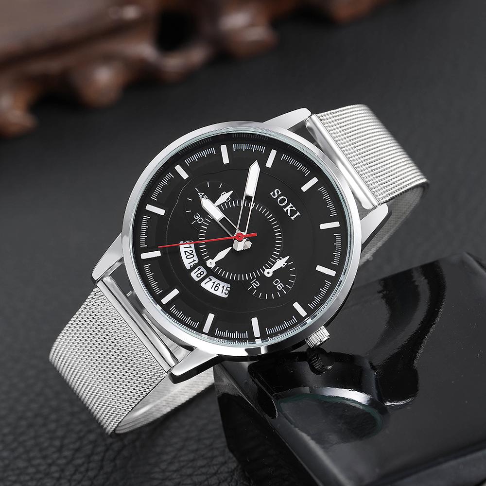 Alloy Mesh Belt Ultra-Thin Small Three-Needle Six-Digit Travel Watch Menu0027s Quartz Watch chain Br