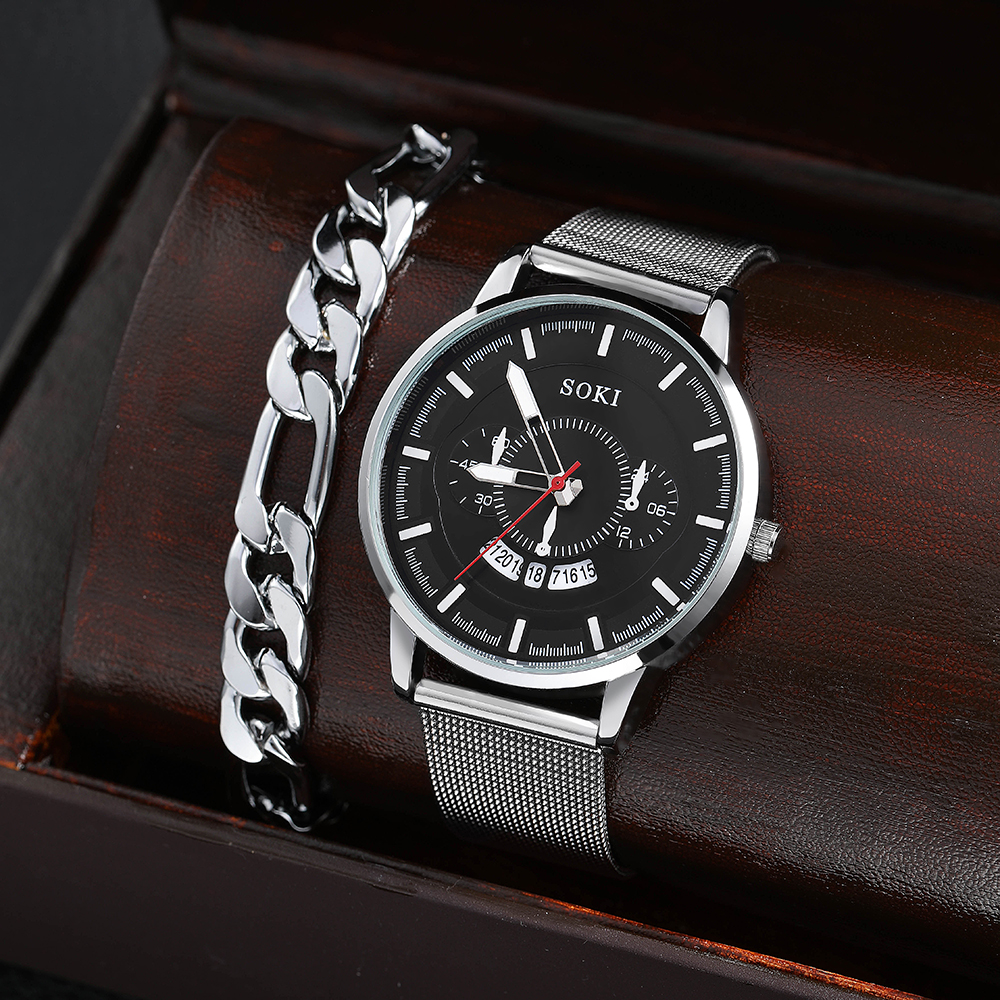 Alloy Mesh Belt Ultra-Thin Small Three-Needle Six-Digit Travel Watch Menu0027s Quartz Watch chain Br