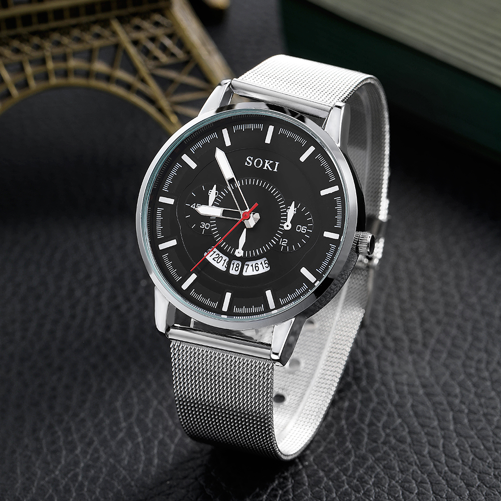 Alloy Mesh Belt Ultra-Thin Small Three-Needle Six-Digit Travel Watch Menu0027s Quartz Watch chain Br