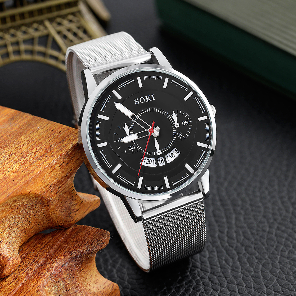 Alloy Mesh Belt Ultra-Thin Small Three-Needle Six-Digit Travel Watch Menu0027s Quartz Watch chain Br