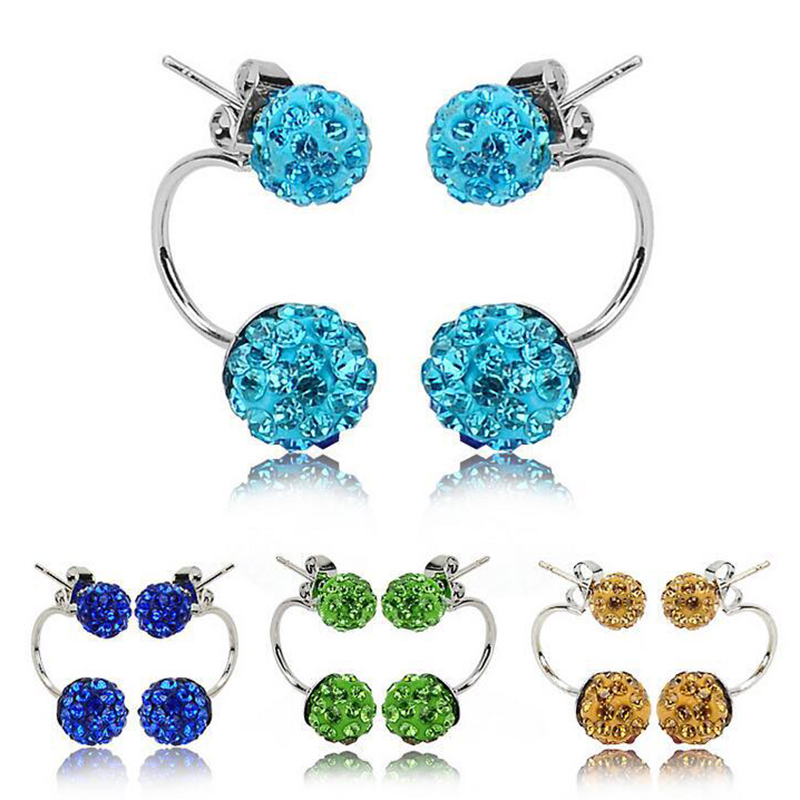 Fashion Ornament Inlay Rhinestone Ball Clay Metal Stud Earrings