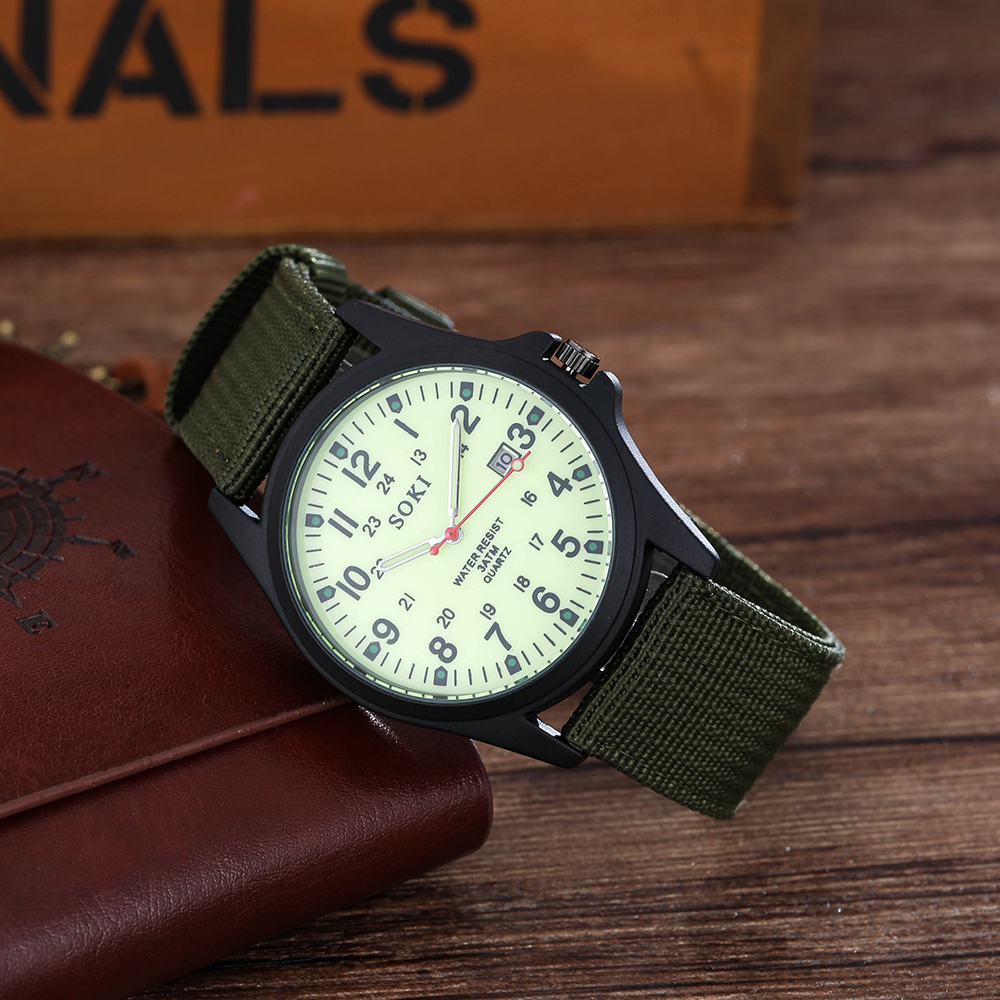 Menu0027s Bracelet Watch Set Fashion Nylon Watchband Luminous Calendar Sports Quartz Watch bracelet