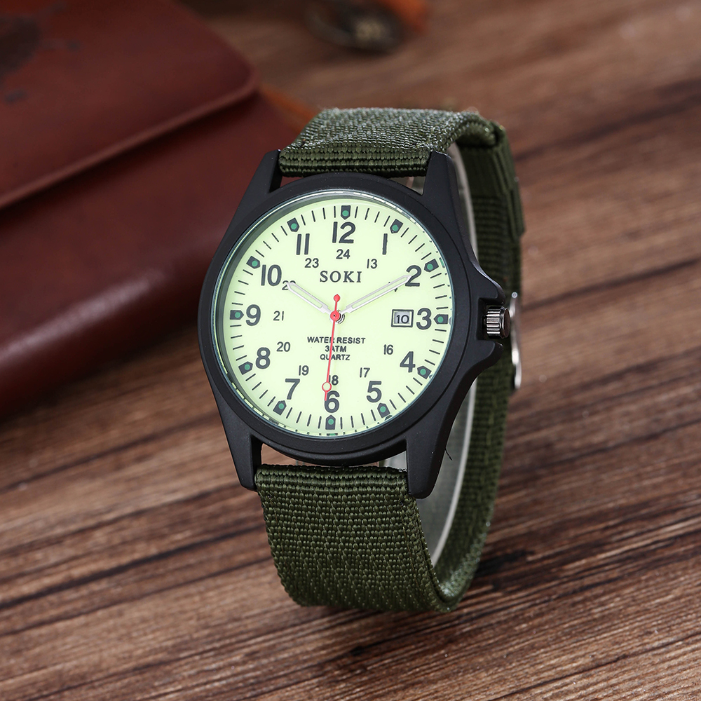 Menu0027s Bracelet Watch Set Fashion Nylon Watchband Luminous Calendar Sports Quartz Watch bracelet