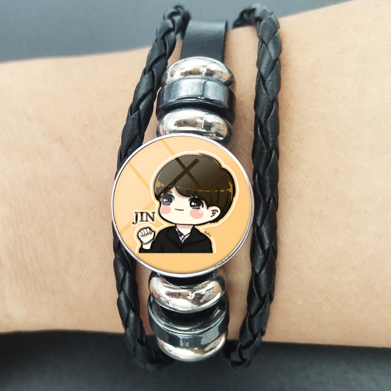 Fashion Cartoon Avatar Glass Leather DIY Woven Beads Bracelet