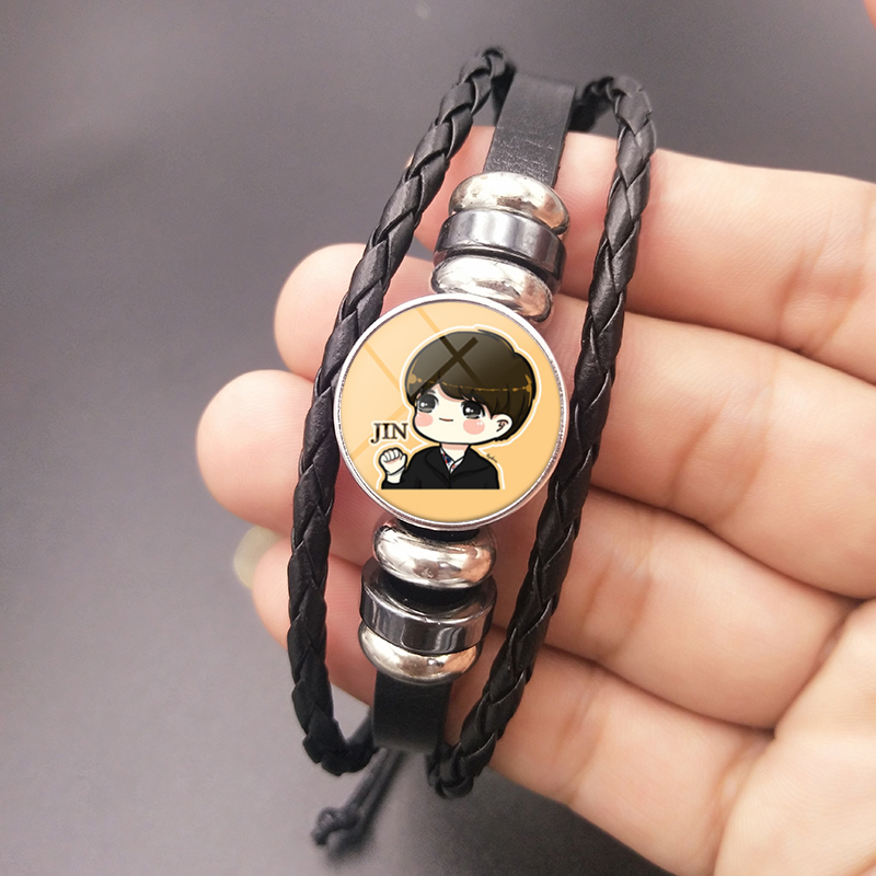 Fashion Cartoon Avatar Glass Leather DIY Woven Beads Bracelet
