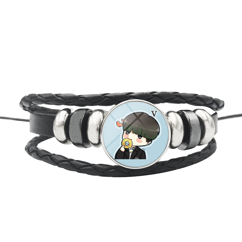 Fashion Cartoon Avatar Glass Leather DIY Woven Beads Bracelet