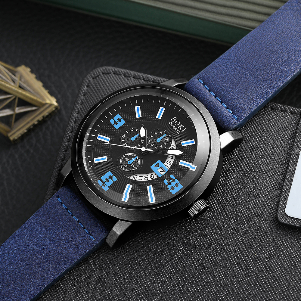 Casual Menu0027s Bracelet Watch Set Army Style Sports Three Eyes Calendar Menu0027s Watch
