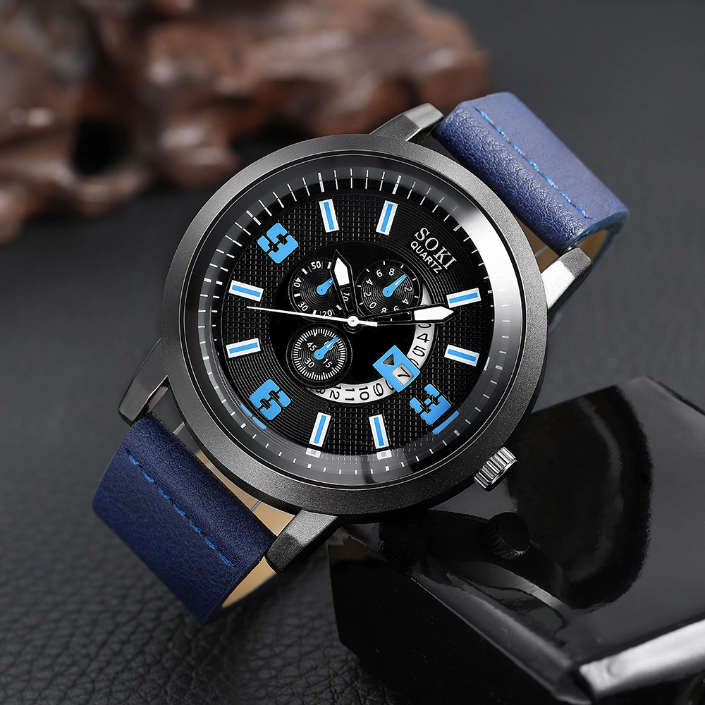 Casual Menu0027s Bracelet Watch Set Army Style Sports Three Eyes Calendar Menu0027s Watch