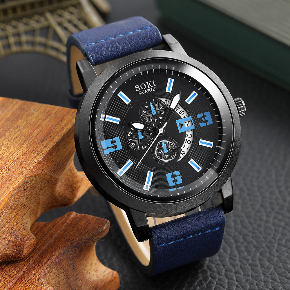 Casual Menu0027s Bracelet Watch Set Army Style Sports Three Eyes Calendar Menu0027s Watch
