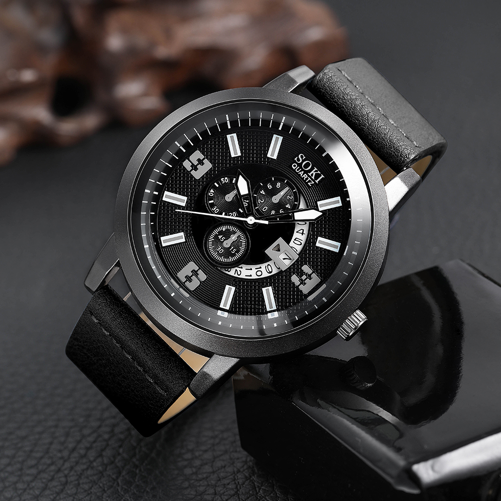 Casual Menu0027s Bracelet Watch Set Army Style Sports Three Eyes Calendar Menu0027s Watch