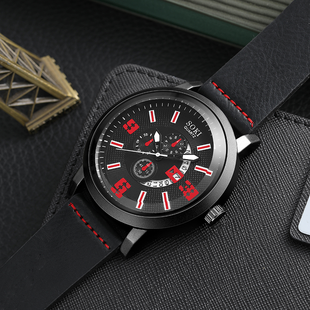 Casual Menu0027s Bracelet Watch Set Army Style Sports Three Eyes Calendar Menu0027s Watch