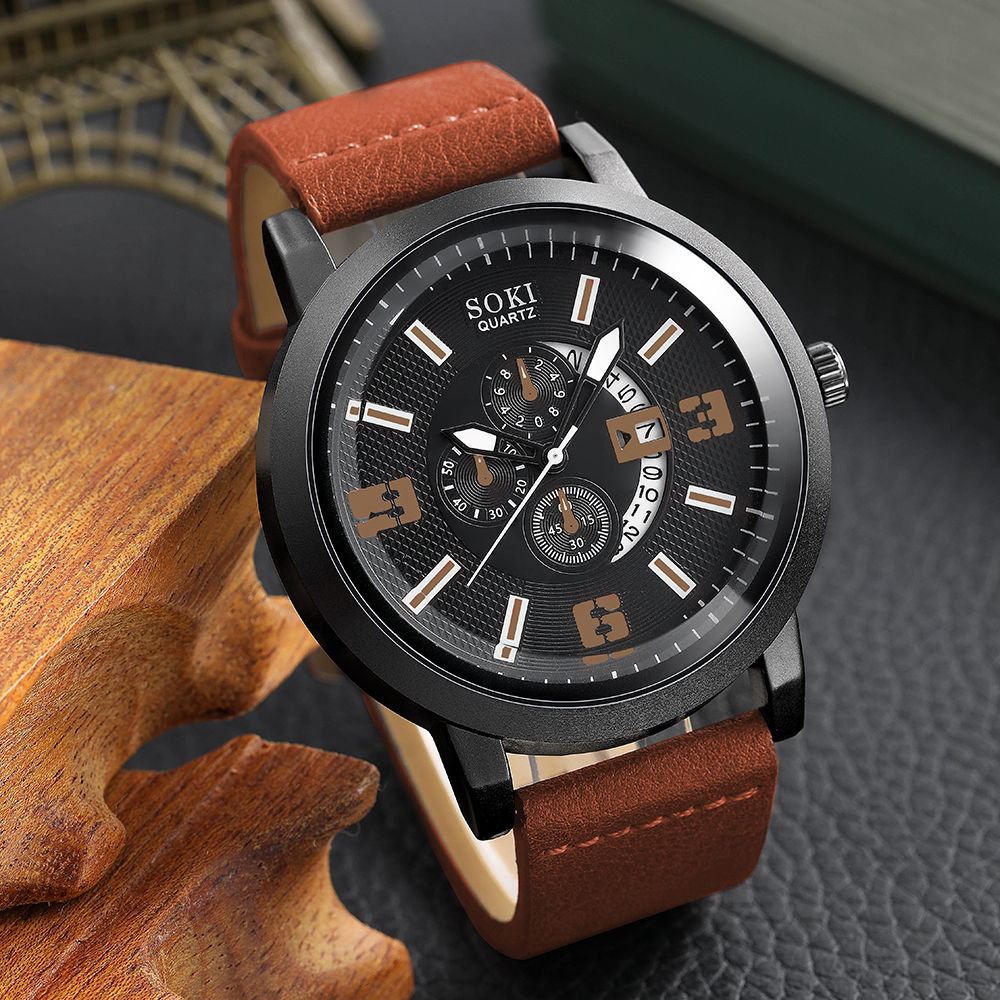 Casual Menu0027s Bracelet Watch Set Army Style Sports Three Eyes Calendar Menu0027s Watch