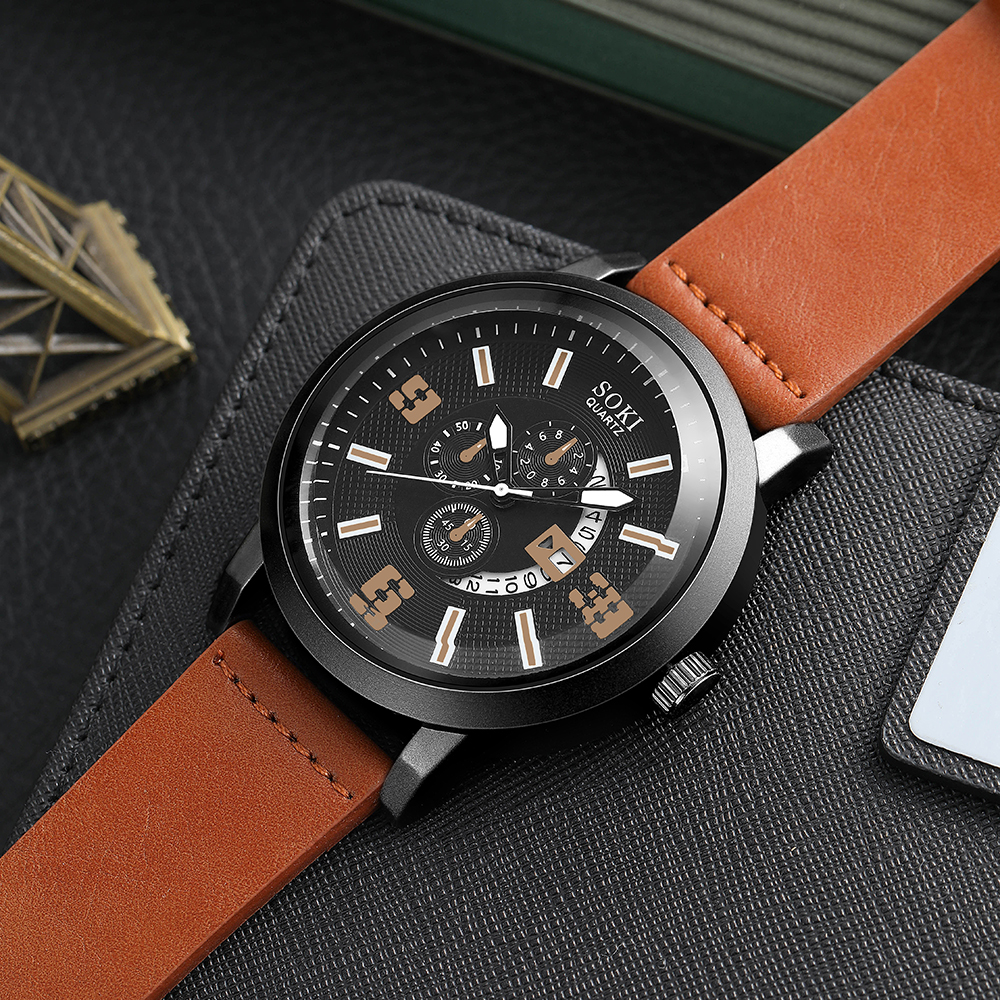 Casual Menu0027s Bracelet Watch Set Army Style Sports Three Eyes Calendar Menu0027s Watch