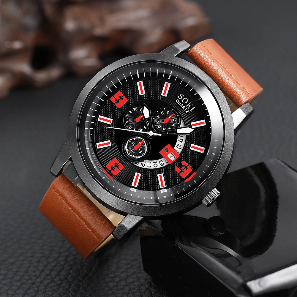 Casual Menu0027s Bracelet Watch Set Army Style Sports Three Eyes Calendar Menu0027s Watch