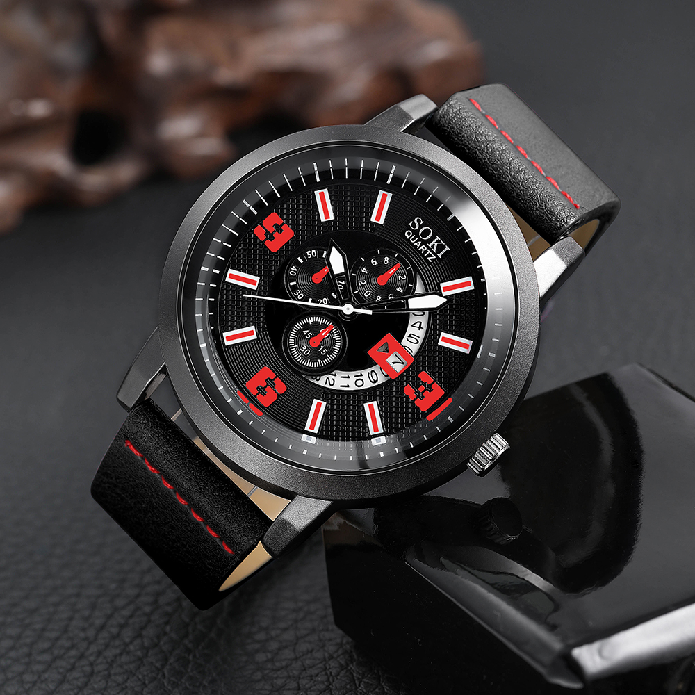 Casual Menu0027s Bracelet Watch Set Army Style Sports Three Eyes Calendar Menu0027s Watch