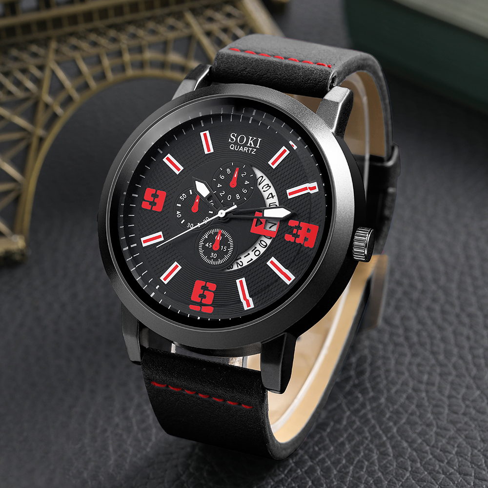 Casual Menu0027s Bracelet Watch Set Army Style Sports Three Eyes Calendar Menu0027s Watch