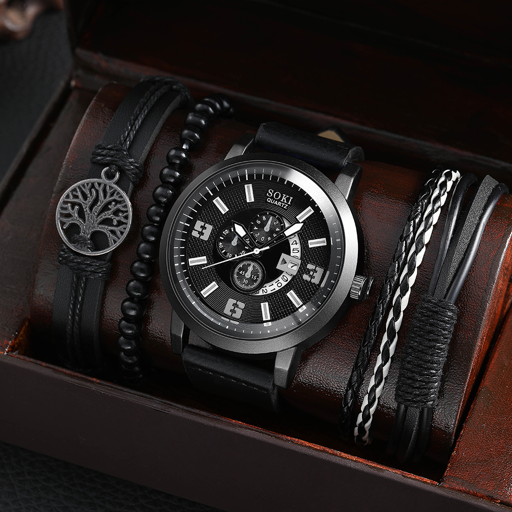 Casual Menu0027s Bracelet Watch Set Army Style Sports Three Eyes Calendar Menu0027s Watch