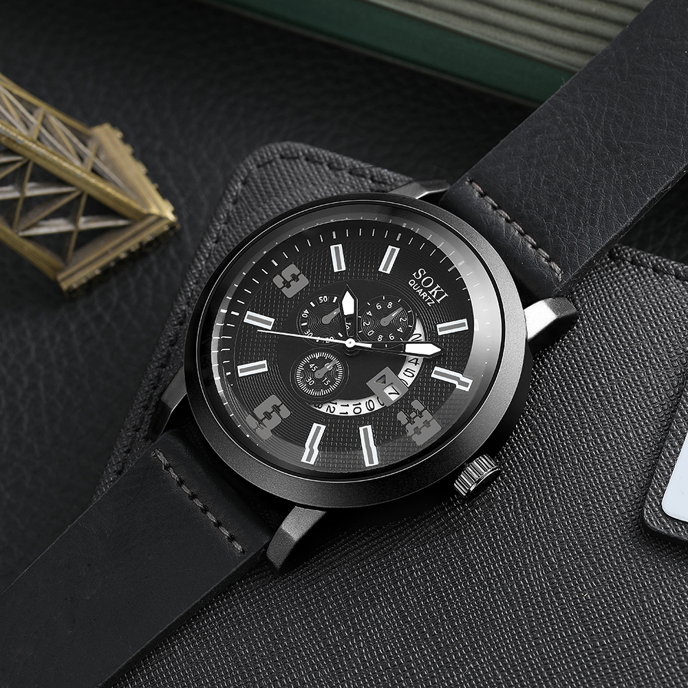 Casual Menu0027s Bracelet Watch Set Army Style Sports Three Eyes Calendar Menu0027s Watch