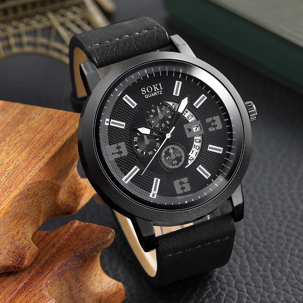 Casual Menu0027s Bracelet Watch Set Army Style Sports Three Eyes Calendar Menu0027s Watch