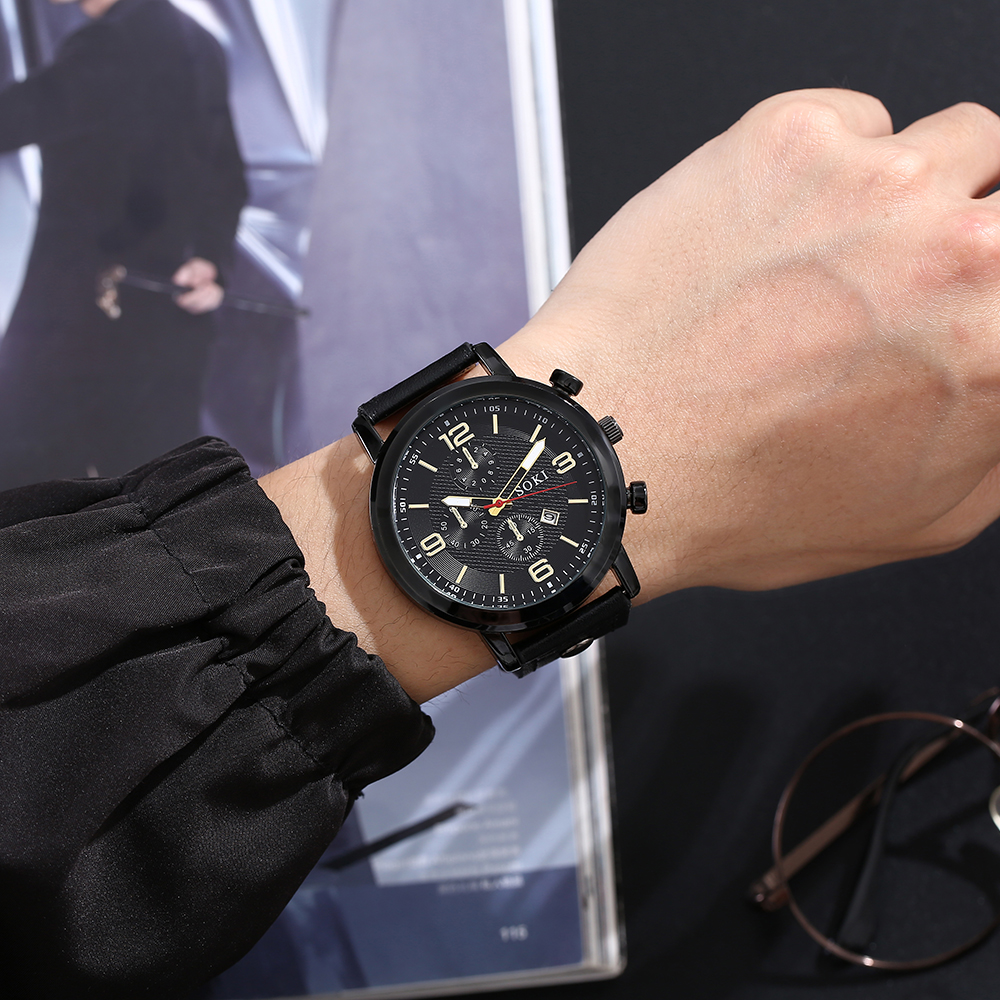 Casual Menu0027s Bracelet Watch Set Army Style Student Sports Three Eyes Calendar Menu0027s Watch w
