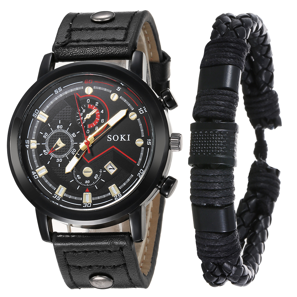 Menu0027s Watch Bracelet Fashion Casual Pu Strap Calendar Quartz Watch