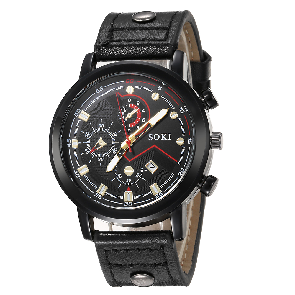 Menu0027s Watch Bracelet Fashion Casual Pu Strap Calendar Quartz Watch