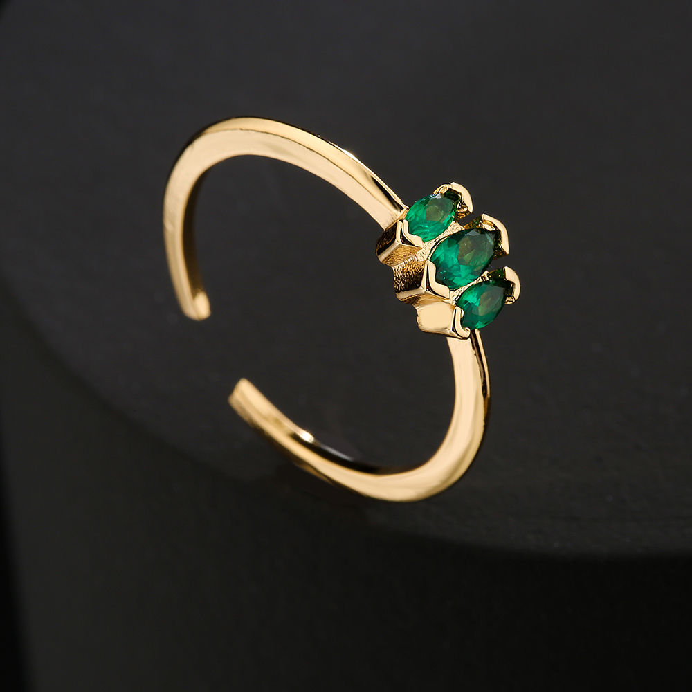 Fashion Simple 18K Gold Plated Micro Inlaid Green Zircon Geometric Open Adjustable Ring