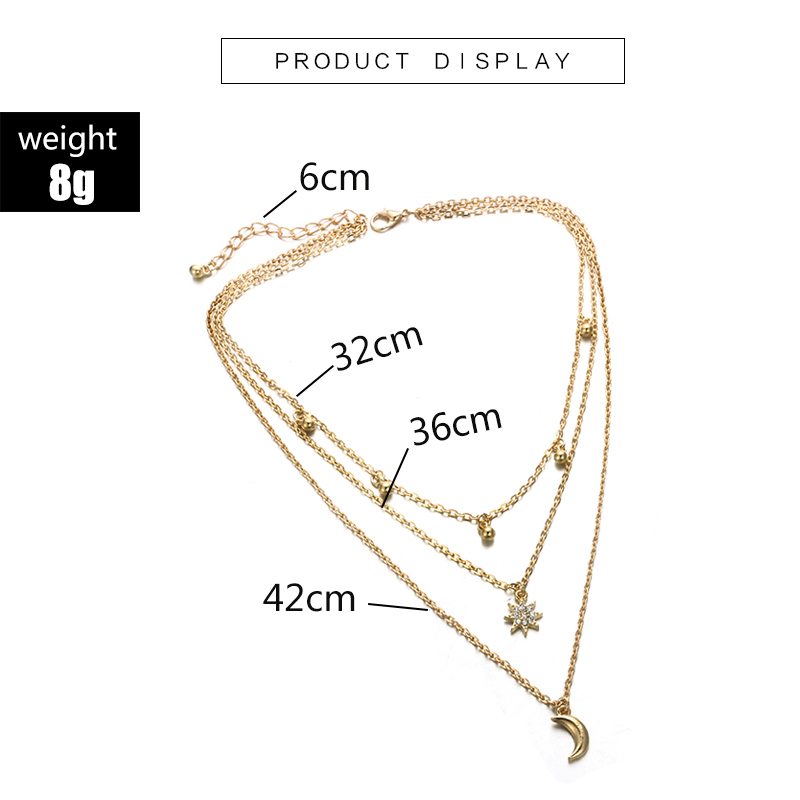 New Simple star moon Tassel Multilayer alloy Necklace