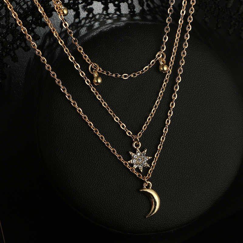 New Simple star moon Tassel Multilayer alloy Necklace