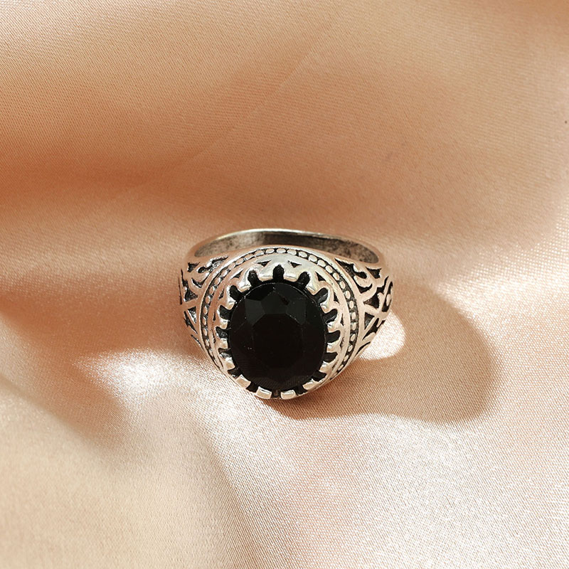 Ethnic Style Round Alloy Inlay Artificial Gemstones Rings 1 Piece