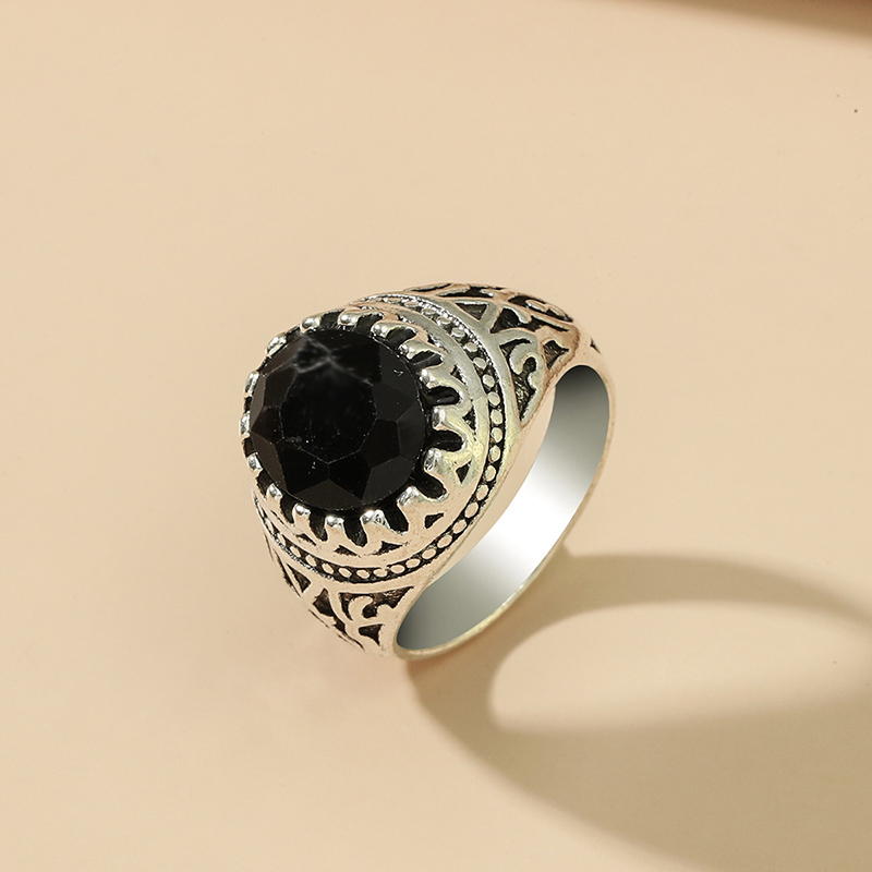 Ethnic Style Round Alloy Inlay Artificial Gemstones Rings 1 Piece