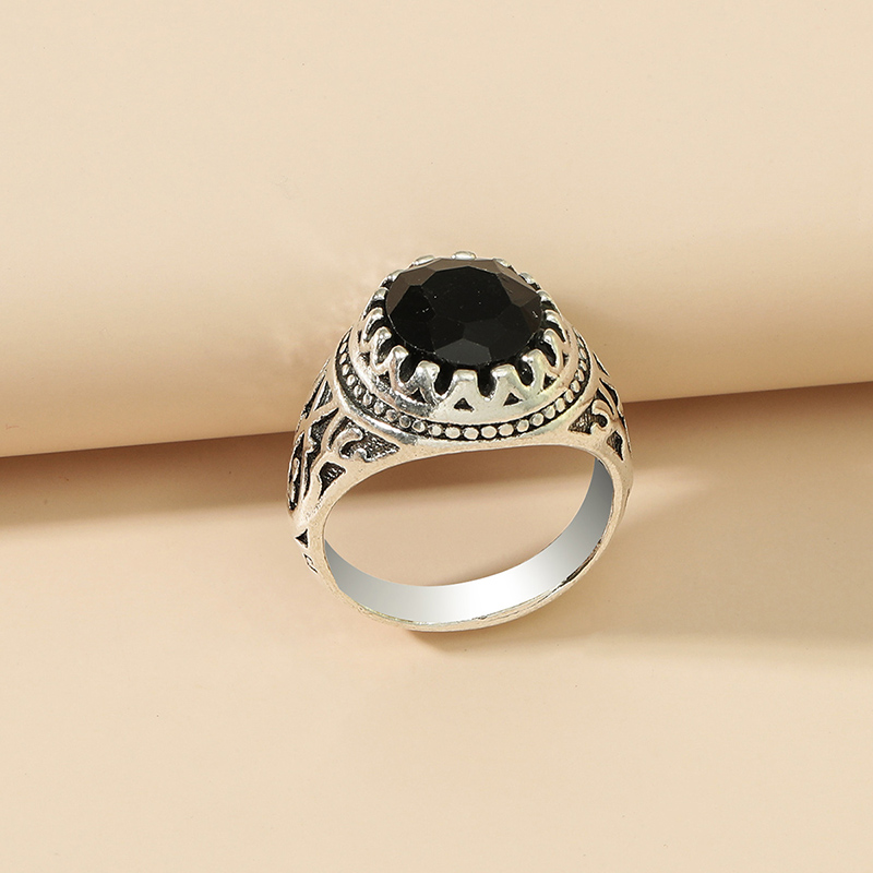 Ethnic Style Round Alloy Inlay Artificial Gemstones Rings 1 Piece